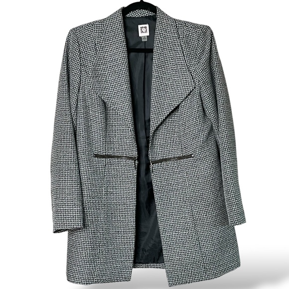 ANNE KLEIN Fully Lined Long Line Open Front Blazer Wide Lapels Zipper Detail S - Picture 1 of 8